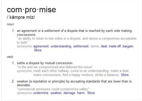 quick search of google gives you this definition of compromise